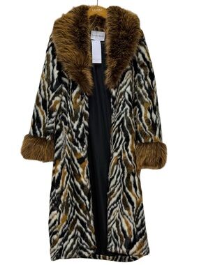 Azalea Wang Tiana Faux Fur Coat Brown Multi Animal Print Mob Wife Aesthetics